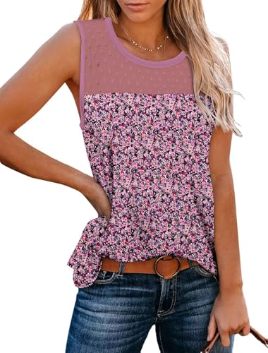 KISSMODA Womens Flora Print Tank Tops Ribbed Summer Shirt Sleeveless Summer Casual Women Blouses(S-3XL)