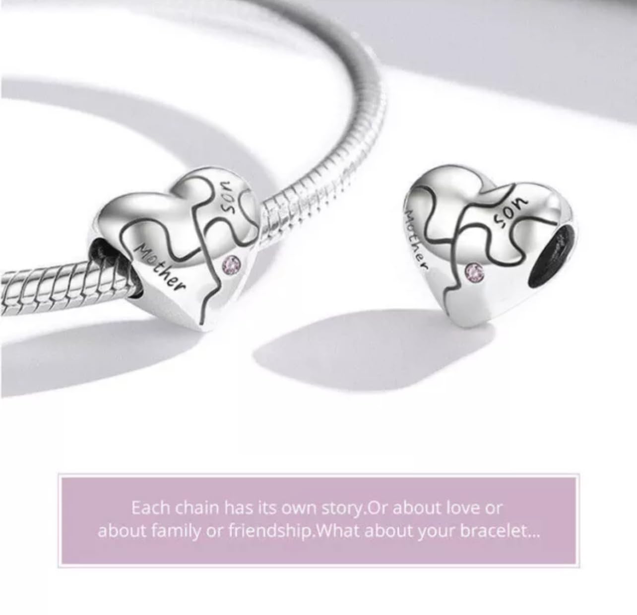 Ciondolo madre figlio perlina puzzle mamma autentico argento sterling 925 compatibile bracciale