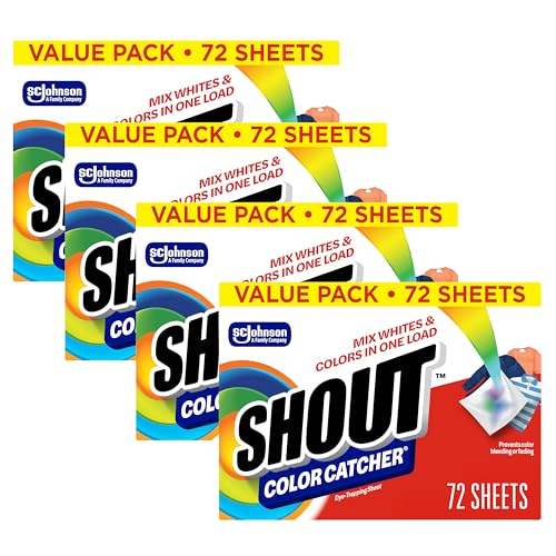Shout Color Catcher Sheets for Laundry, Allow Mixed Washes, Prevents Color Runs and Maintains Original Clothing, 72 Count - Pack of 4 (288 Total Sheets)