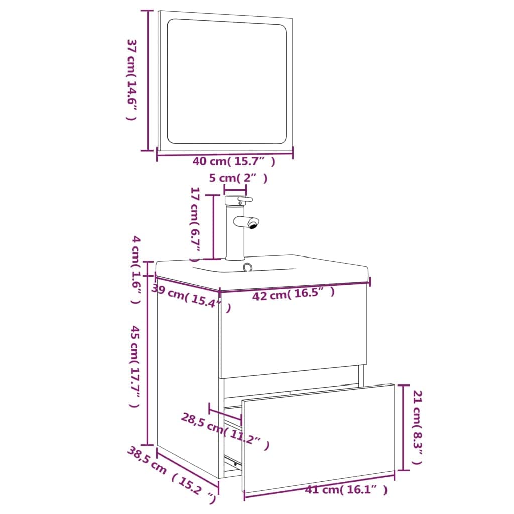 Set Mobile Sottolavabo Sospeso con Specchio e Lavabo Grigio 3 Pz | Soluzione salvaspazio per toilette con cassetto contenitore in legno multistrato grigio sonoma e specchio acrilico.