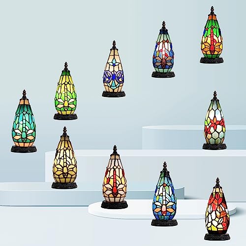 Zjart Tiffany Table Lamp Lighthouse Small Stained Glass Christmas Tree Night Light Bedisde Mini Tower Antique Accent Vintage Desk Light 11 Inch Multi-Color Maple Leaves Style For Bedroom Desktop #TOP5