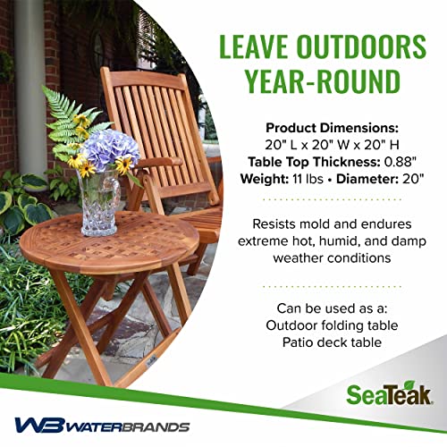 Seateak Round-Grate Top Folding Deck Table | Teakwood Folding Table | Small Folding Wood Table| 20" L X 20" W X 20" H #TOP4
