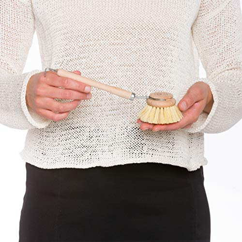 Image of Redecker Dish Brush, Tampico Fiber, 2 Inch Round, Single - Wooden Dish Scrub Brush for Dishes & Cookware, Untreated Beechwood, Made in Germany (Pack of 2)