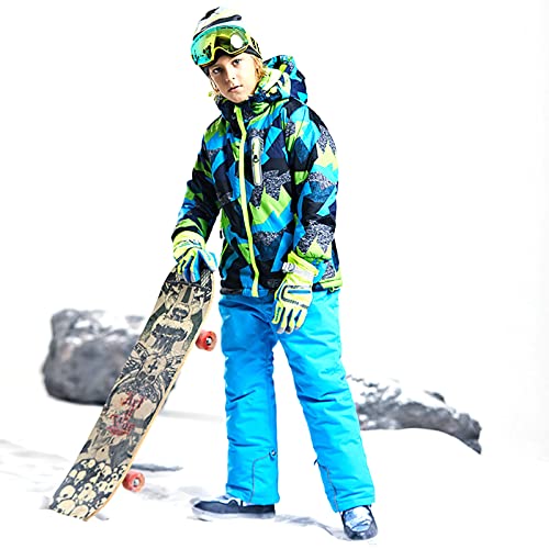 7HAHA3 Boys Snowboard Ski Jacket Pants Set Youth Snowsuit Children Removable Hooded Ski Coat Warm in -30°C (-22?),Blue,4T(105cm)