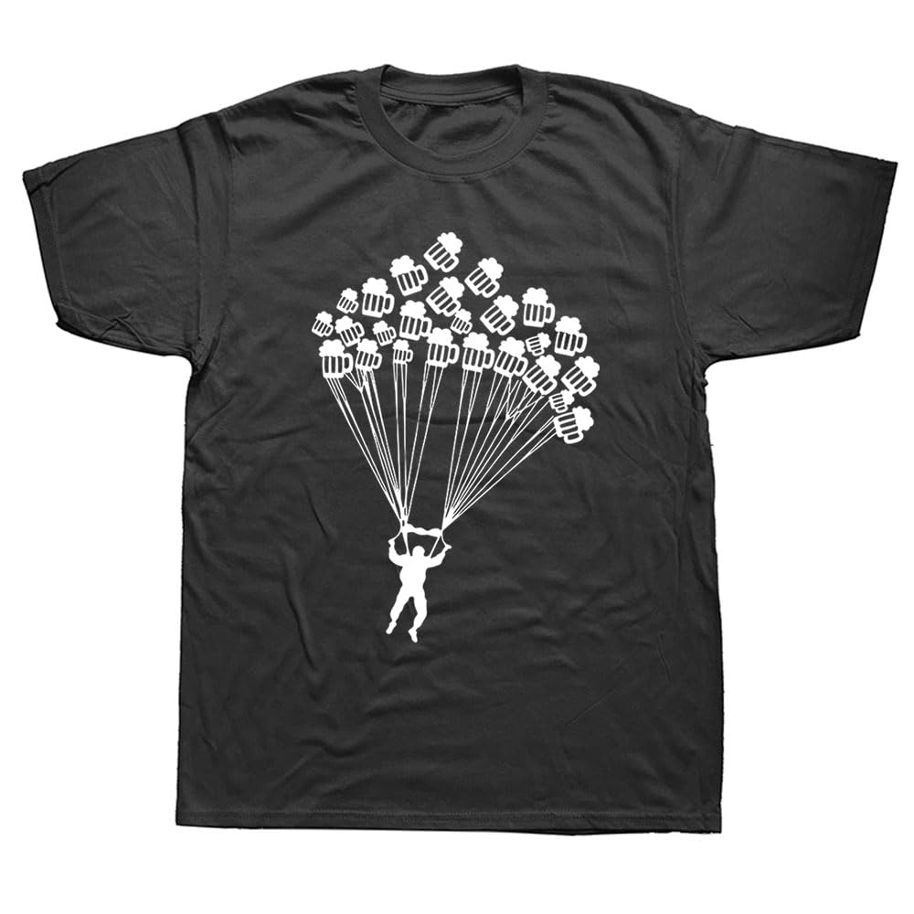 Funny Beer Lover Parachute Jumping Paragliding T Shirts Short Sleeve O-Neck Harajuku Education Skydiving Importanter T-Shirt Black XL