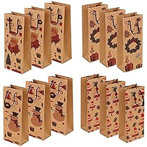 ECHG 12Pcs Christmas Wine Bottle Bags, Reusable Kraft Paper Wine Gift Bags Xmas Wine Bags with Handle for Whiskey…