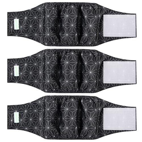 Image of wegreeco Washable Dog Diaper Male (Pack of 3) - Washable Male Dog Belly Wrap (Black Asanoha Pattern, Small)