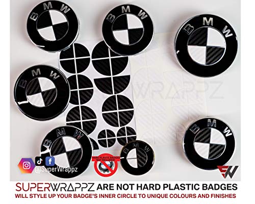SuperWrappz - Emblema de carbono en blanco y negro para BMW (vinilo...