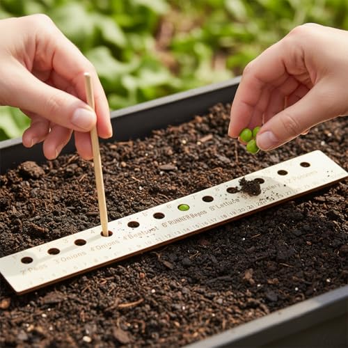 Regla de madera para siembra con 2 dibblers, 3 piezas miniatura 5