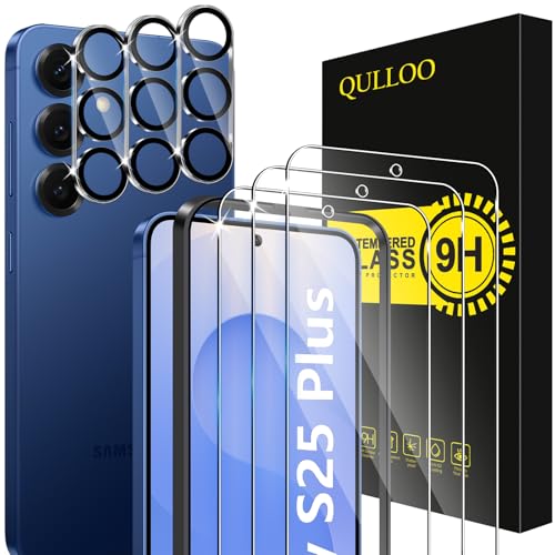 QULLOO Verre Trempé pour Samsung Galaxy S25 Plus / S25+ 5G, 3 Pièces Protecteur D'écran et 3 Pièces Caméra Arrière Protecteur, 9H Dureté Film Protection...