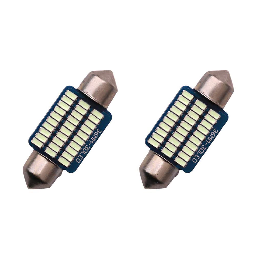 2-Pack LED 36mm C5W 6411 6418 DE3425 Bulbs - Ice Blue 8000K Dome/Map/Trunk/License Plate Lights For Cars | 12V Extremely Bright 3030 SMD