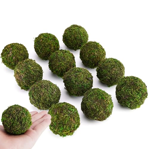 BYHER Decorative Moss Balls Set - Fake Moss Balls for Bowl Fillers Centerpiece Decor Home Decor Vase Filler Wedding Decor Table Arrangement Coffee Accents DIY Crafts (Small - 2-Set of 12)
