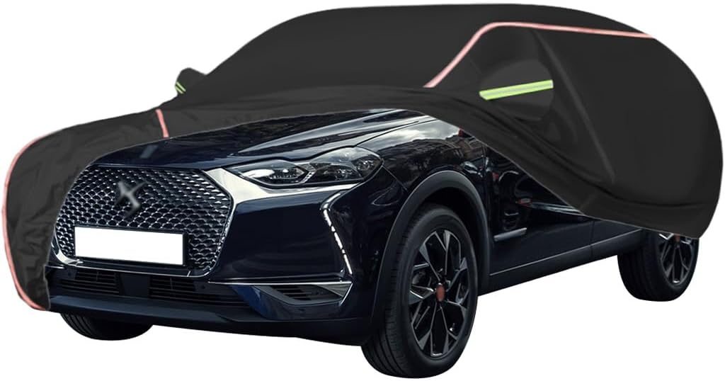 WOLWES Car Cover are Suitable for Citroen DS 3 All-Weather Windproof, Snowproof, Rainproof, UV-Protected and Breathable All-Season Universal with Side Door Zip Oxford Cloth Car Cover (Color : Black)