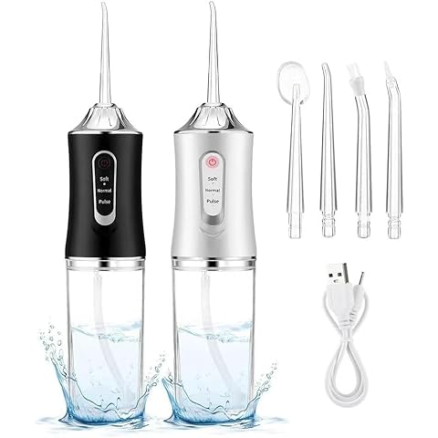 LSLCQW Water Dental Flosser Teeth Pick Portable Cordless Oral Irrigator Rechargeable Travel Irrigation Cleaner 3 Modes 4 Jets IPX7 Waterproof Electric (White) Cover