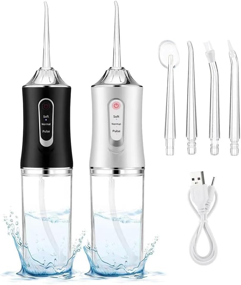 LSLCQW Irrigador dental de agua, portátil, inalámbrico, recargable, limpiador de riego de viaje, 3 modos, 4 chorros, IPX7, impermeable, eléctrico (blanco)