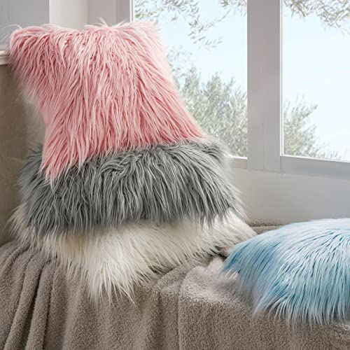 Image of Phantoscope Set of 2 Decorative New Luxury Series Merino Style Pink Fur Throw Pillow Case Cushion Cover 20 inch x 20 inch 50 x 50 cm