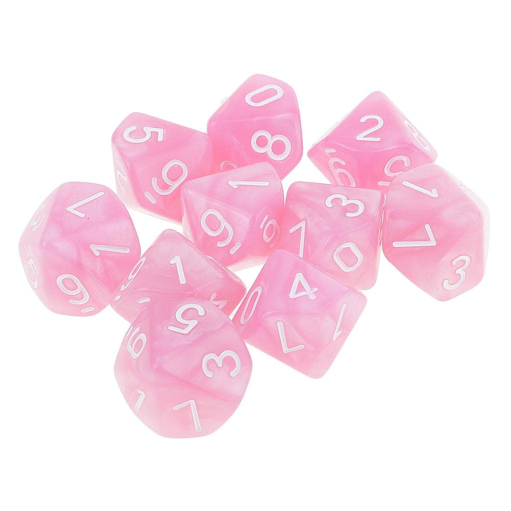 LOVIVER 10pcs 10 Sided Dice D10 Polyhedral Dice for Game, Pink, 16mm