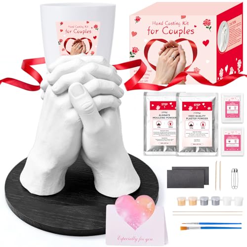 Taricor Kit Moulage Main Couple, Empreinte 3D Adultes Famille Mains avec Alginate et Platre, Kits de Moulage et d’Impression pour Saint Valentin Homme,...