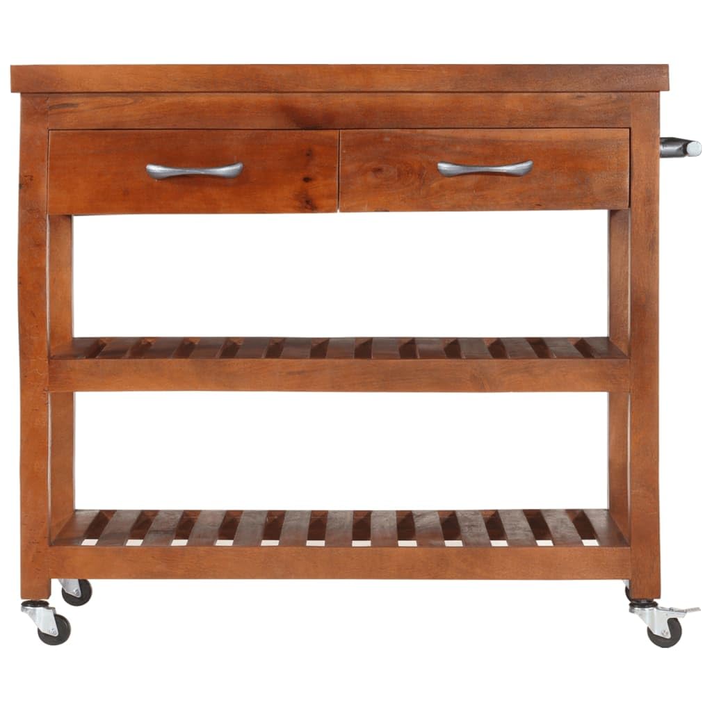 Générique Vintage wózek kuchenny z litego drewna akacjowego 100 x 48 x 89 cm, z 4 kółkami, w tym 1 zamykany, szufladami i półkami do przechowywania, boczny wieszak na ręczniki, stabilny