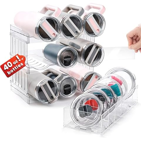 Gracenal Water Bottle Organize and Tumbler Lid Organizer for Stanley 40 oz Tumbler with Handle, Pantry Kitchen Organizers and Storage for Stanley Cup Accessories Cover