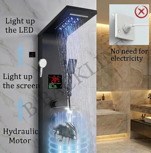 Image of Shower Panels For Bathroom SUS 304 7 in 1 Thermostatic Shower System With Temperature Display Rainfall Shower | Hot & Cold Water Adjustable | Hand Shower | Body Mist Spray | Water Spout