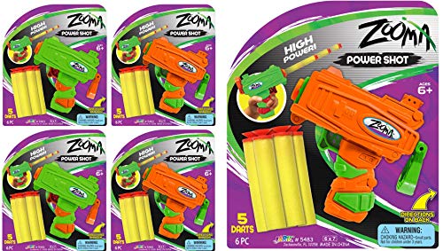 Fun A Ton Zooma Foam Dart Gun (4 Units Assorted Colors) Mini Toy Gun with Soft Bullets. Shooting Game Toy for Boys. Bulk Toy Dart Gun Stocking Stuffers and Party Favors. 5483-4s
