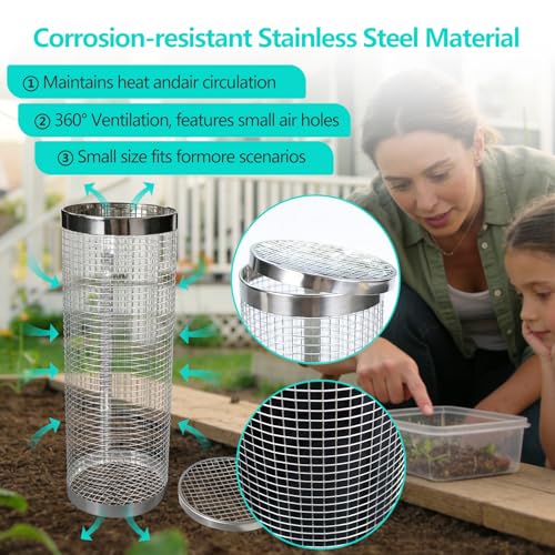 2 Pack Underground Worm Composting Bin with Gardening Gloves - Small Round Metal Stainless Steel Composter for Family Garden, Outdoor Compost Bins (2) - Image 3