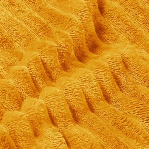 Image of BEDELITE Fleece Blanket King Size - 3D Ribbed Jacquard Soft and Warm Decorative Fuzzy Blankets - Cozy, Fluffy, Plush Lightweight Throw Blankets for Couch, Bed, Sofa(Mustard Yellow, 108x90 inches)