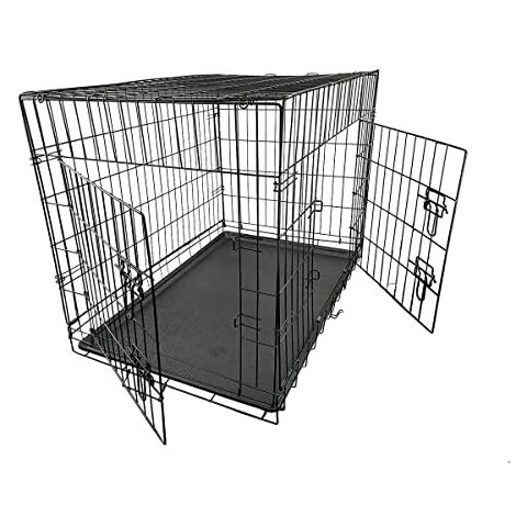 AllPetSolutions Dog Crate - Heavy-Duty Metal Wire Dog Cage - Foldable, Portable Kennel - 2 Front & Side Gate Doors with Sliding Locks, Removable Tray - Pet Carrier for Crate Training Travel - Black Cover