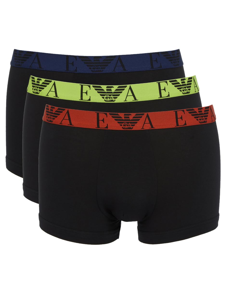 Emporio Armani Underwear Men's Men's 3-Pack Bold Monogram Trunk Trunks, Black/Black/Black,