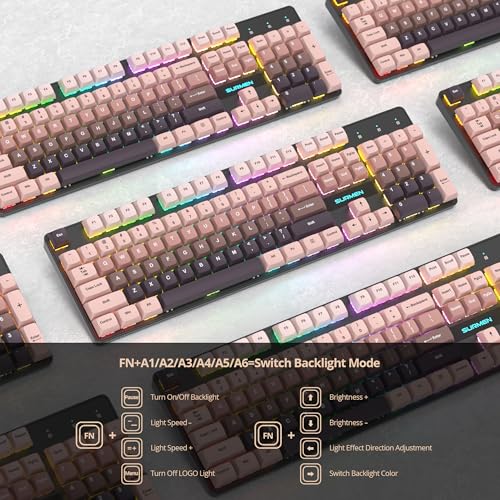 Image of Full Size Mechanical Keyboard, Creamy Keyboard with Number Pad, 104 Keys Wired Gaming Keyboard with Red Switch, RGB Backlit for PC Laptop