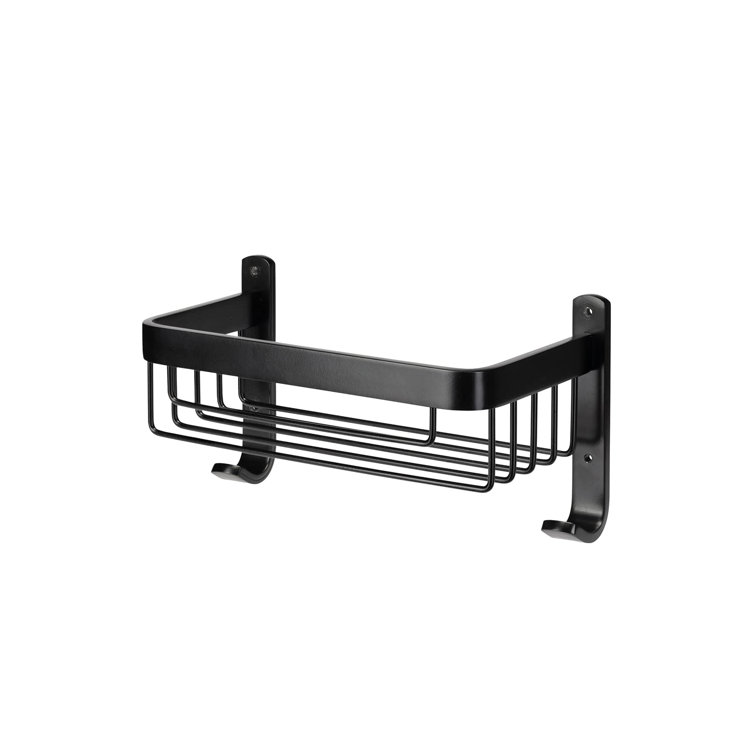 Croydex Large Black Shower Caddy - Aluminium Matt Black Bathroom Storage with Rust Free Guarantee, Wall Plugs & Screws Included and a 5kg Max Load - Home Essentials with Additional Hanging Hooks