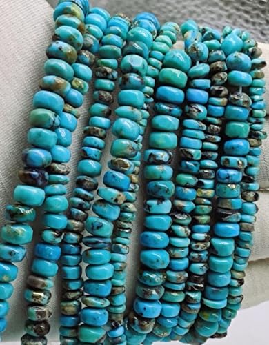 Natural Turquoise Beads, Genuine Arizona Kingman Turquoise Smooth Polished Rondelle Flat Round Loose Gemstone Beads3