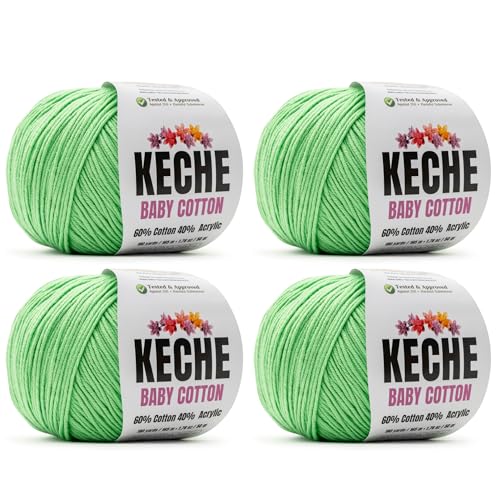 Image of Keche Cotton Yarn, 60% Cotton 40% Acrylic Yarn, Soft Cotton Yarn for Crochet and Knitting, Amigurumi Yarn 4 Skeins /Balls [1.76 Oz (50g) / 180 Yrds (165m)] x 4 - Green