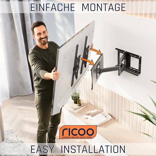 RICOO R23-S TV Wandhalterung Schwenkbar für 40-75 Zoll Fernseher Halterung Neigbar Schwenkarm Fernsehhalterung für Wand Flach Smart OLED Curved Wand-Halter Fernseh-Arm bis 95-Kg & VESA 400 x 400 – Bild 3