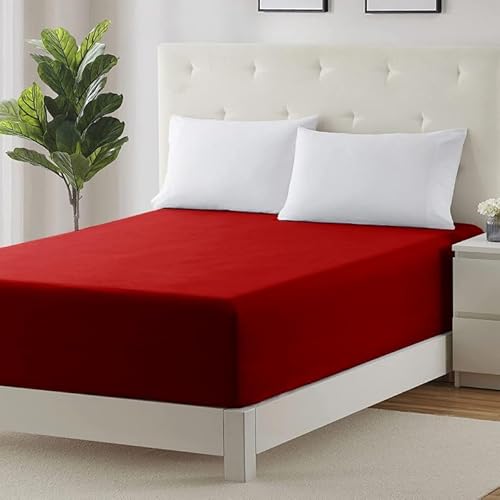 Prime Linens Sábana bajera extra profunda de 30 cm, con bolsillo elástico, transpirable, de algodón de poliéster suave, lavable a máquina, resistente a la decoloración (rojo, tamaño Super King)