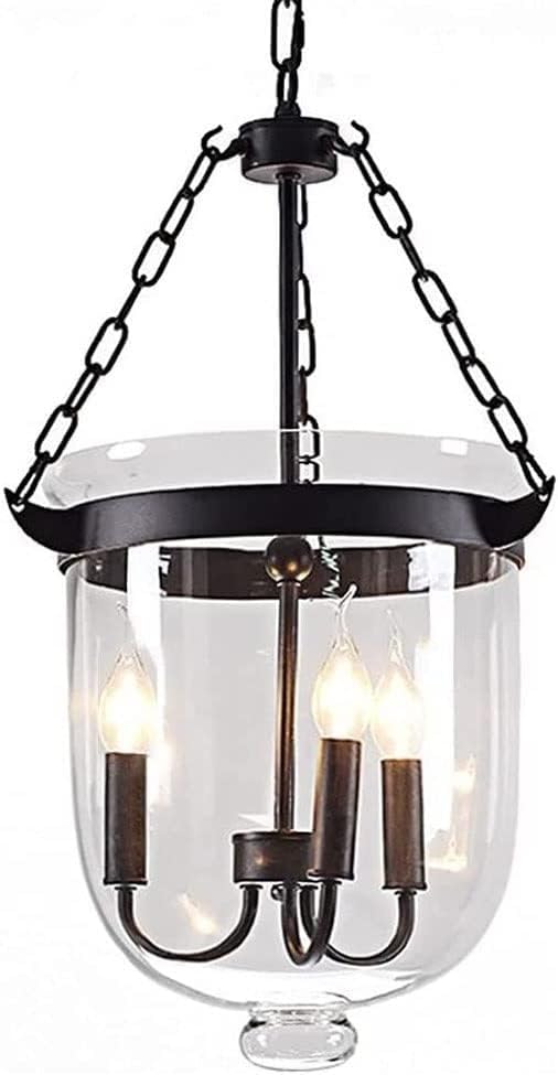 LNPTAL Black Farmhouse Pendant Light, 3-Light Candelabra Bell Jar Lantern with Clear Glass Chain...