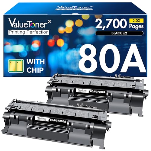 Cartouche de toner HP 80A CF280A pour imprimante LaserJet Pro 400 M401n Lot de 2 Valuetoner