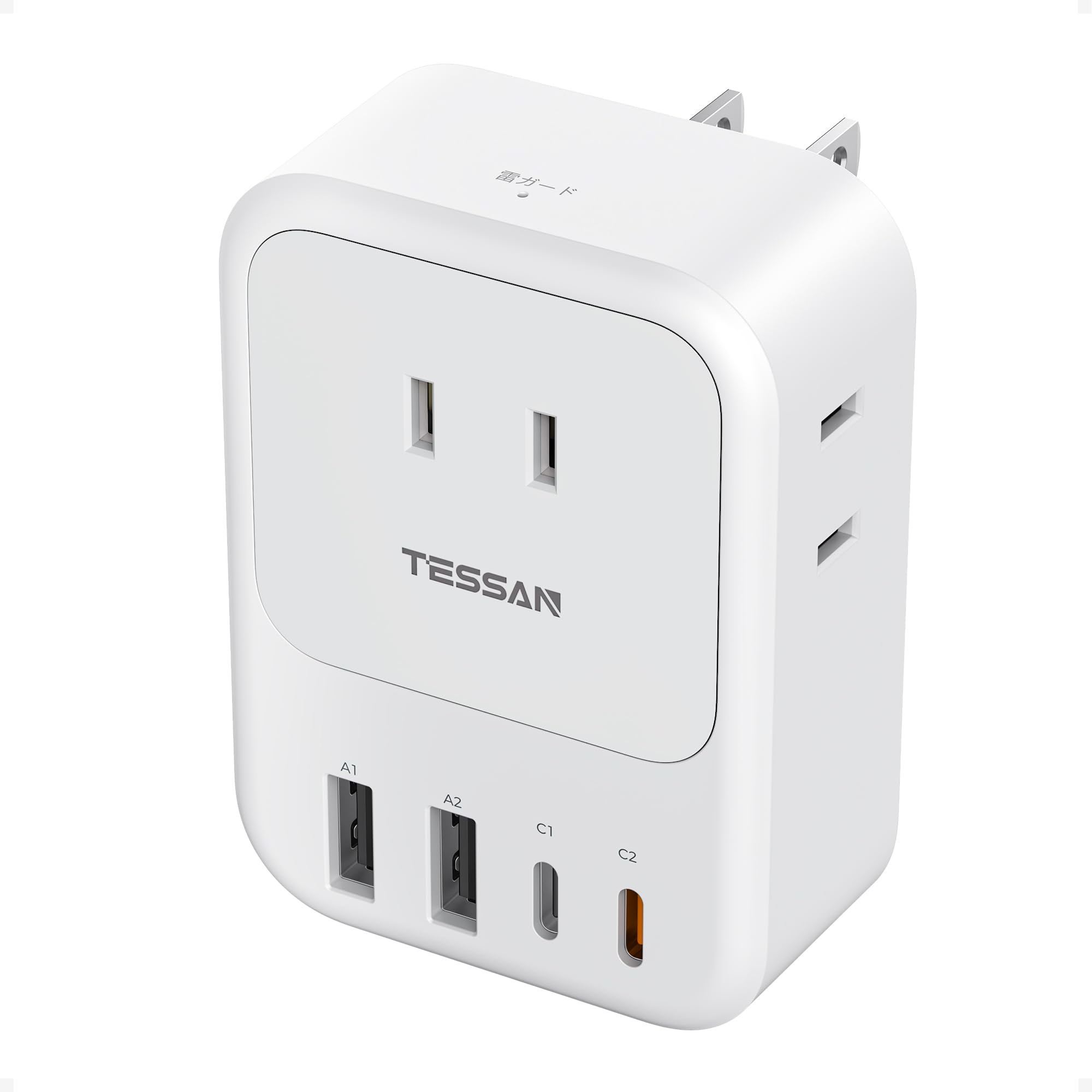 TESSAN USB コンセントタップ 電源タップ usb-c付き たこあしコンセント 3口 雷ガード PD 20W対応 | 3個AC口 2個Type-Aと2個Type-Cポート マルチタップ タコ足配線 小型軽量 日本国内でのみ可能 ホワイト