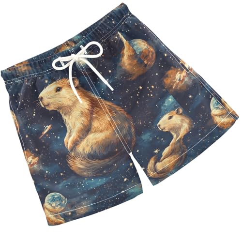 Pigsaly Boys' Swim Board Shorts Capybara Space Earth Boy's Swim Trunks Kids Swimwear 5T Multicolor