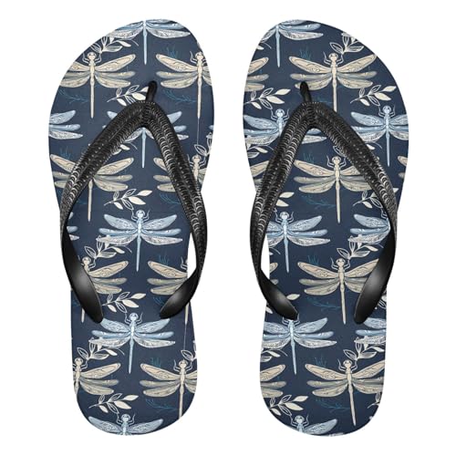 Dragonfly Leaves Blue Flip Flops for Beach Thong Sandals Anti-slip Lightweight Beach Shoes for Summer Swim Travel