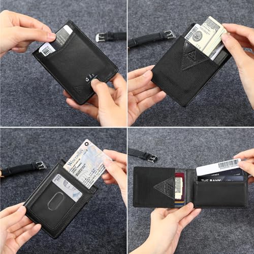 Wallet for Men Genuine Leather RFID Blocking Bifold compact Wallet With Magnetic Closure 1 ID Window (Black)3