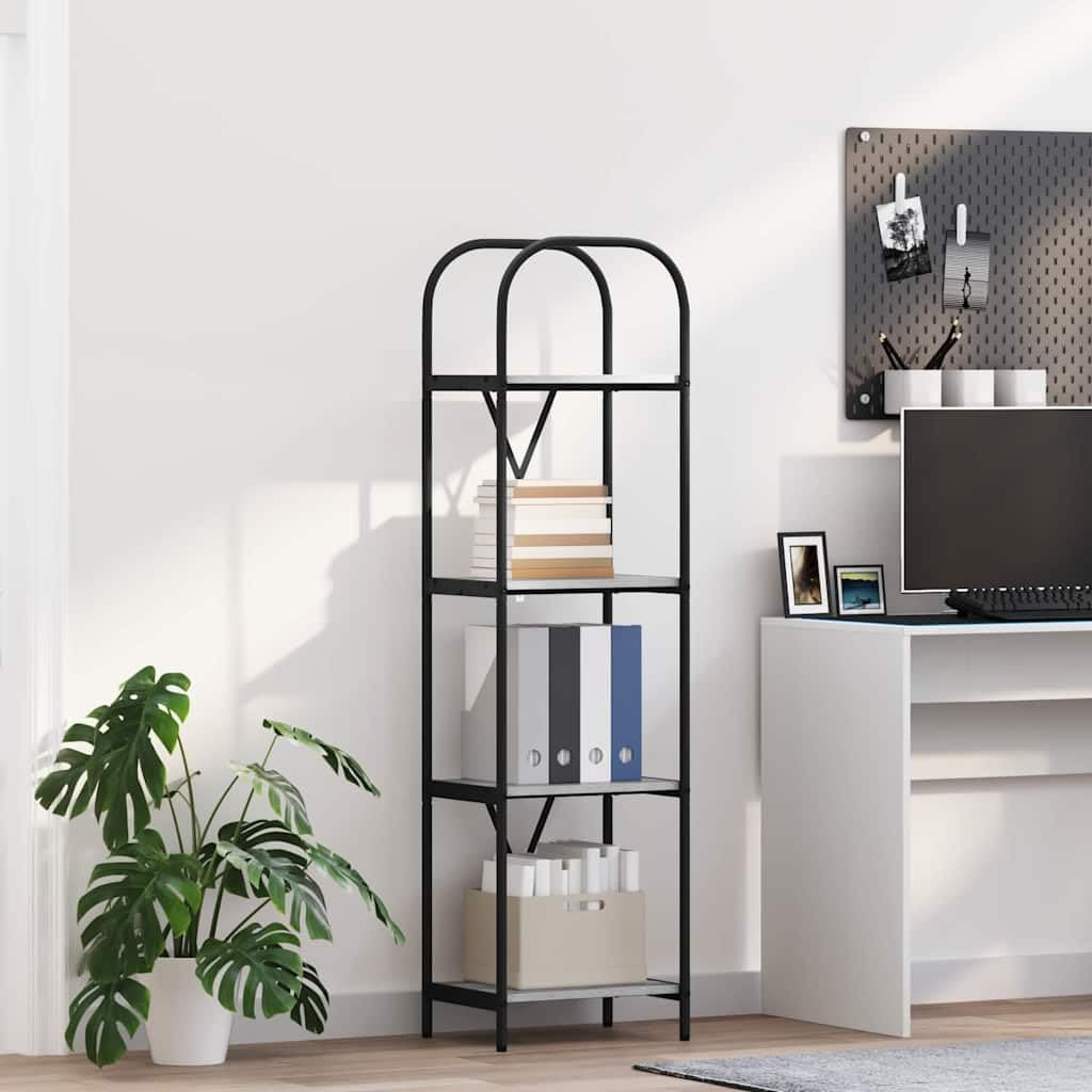 Scaffale grigio Sonoma, 40 x 30 x 146 cm, in legno, 4 ripiani | Scaffale sottile con 4 ripiani aperti e gambe in acciaio nero, per soggiorno, camera da letto e ufficio.