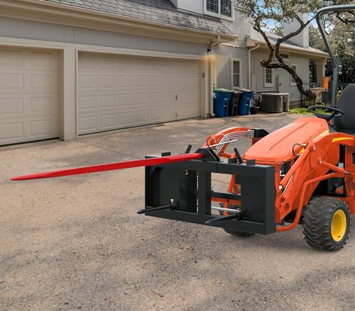 YITAMOTOR 49" Hay Spear Attachment, 3000lbs Capacity Quick Attach for Bobcat Tractors & Skid Steer Loader with 1pc 49" Red Hay Spear & 2pcs 17" Black Stabilizer Spears Spike Fork Tine