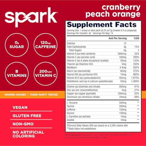 Image of AdvoCare Spark - Energy Drink Mix - Vitamin & Amino Acid Supplement - Supports Energy & Focus - Portable Immune Support - Sugar-Free - Cranberry Peach Orange (10.5 oz)