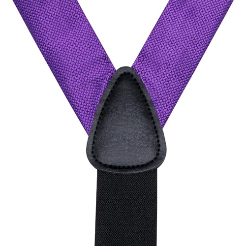 Image of Hi-Tie Men's Suspenders and Tie Set Silk Adjustable Elastic Y Braces with Strong 6 Clips Pocket Square Set