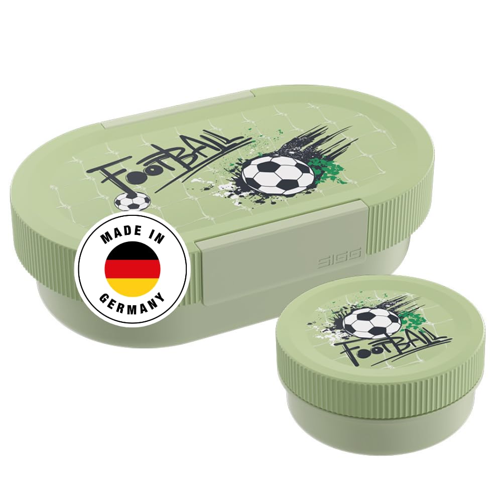 SIGG Lumo Football Splash - Fiambrera con lata extra para niños, 2 en 1, sin BPA, color verde, 0,8 L