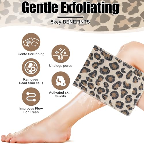 Image of Tatuo 12 Pack Korean Exfoliating Mitts, Italy Towel,8 x 5.5 in,Leopard