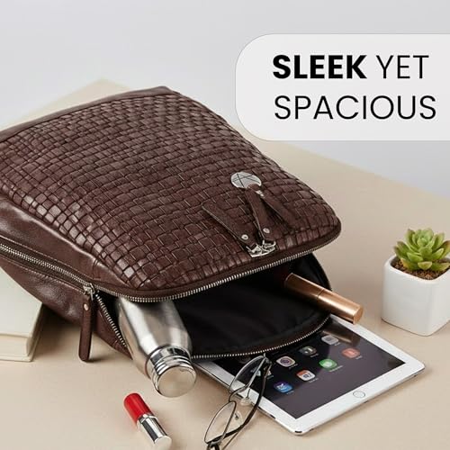 Image of 12.5 Inch Genuine Leather Backpack for Women and Men, Brown Leather Backpack with Adjustable Shoulder Strap