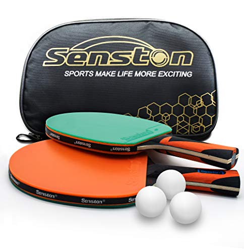 Senston Table Tennis Bats 2 Paddle Set avec 3 balles et étui de Raquette, Parfait pour l'école, la Maison, Le Club de Sport, Le Bureau (poignée de Main)